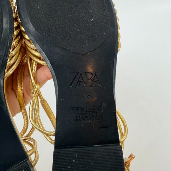 ZARA FISHERMAN-STYLE BEACH SANDALS WITH STRAPS AND METALLIC EFFECT Size 38 US 7. - Picture 4 of 5